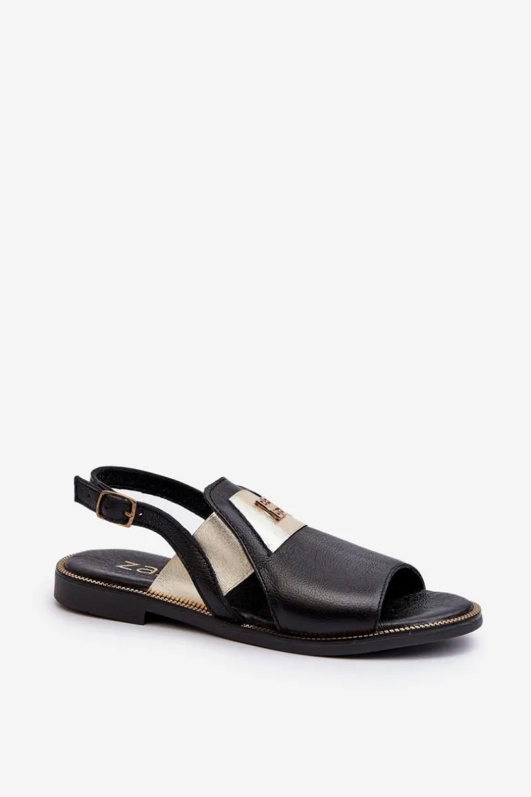 Zazoo 40385 Damskie Skórzane Sandały Czarne
