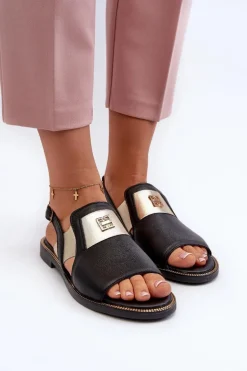 Zazoo 40385 Damskie Skórzane Sandały Czarne