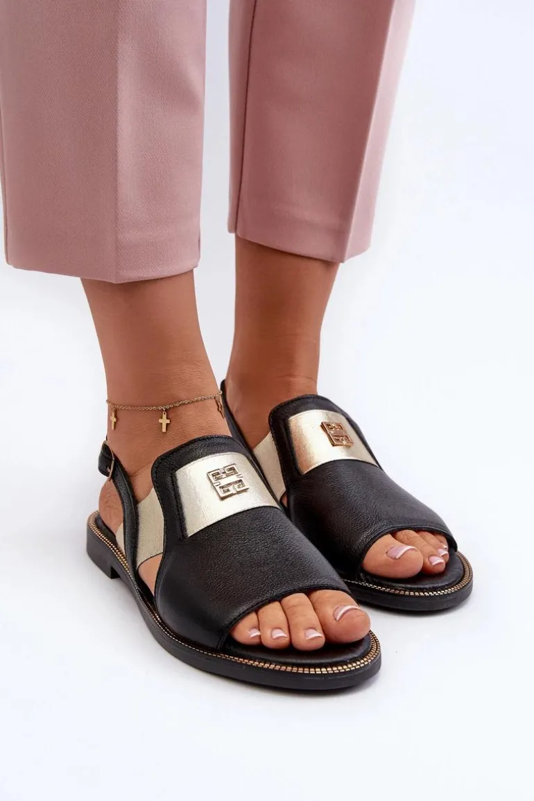 Zazoo 40385 Damskie Skórzane Sandały Czarne