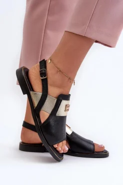 Zazoo 40385 Damskie Skórzane Sandały Czarne