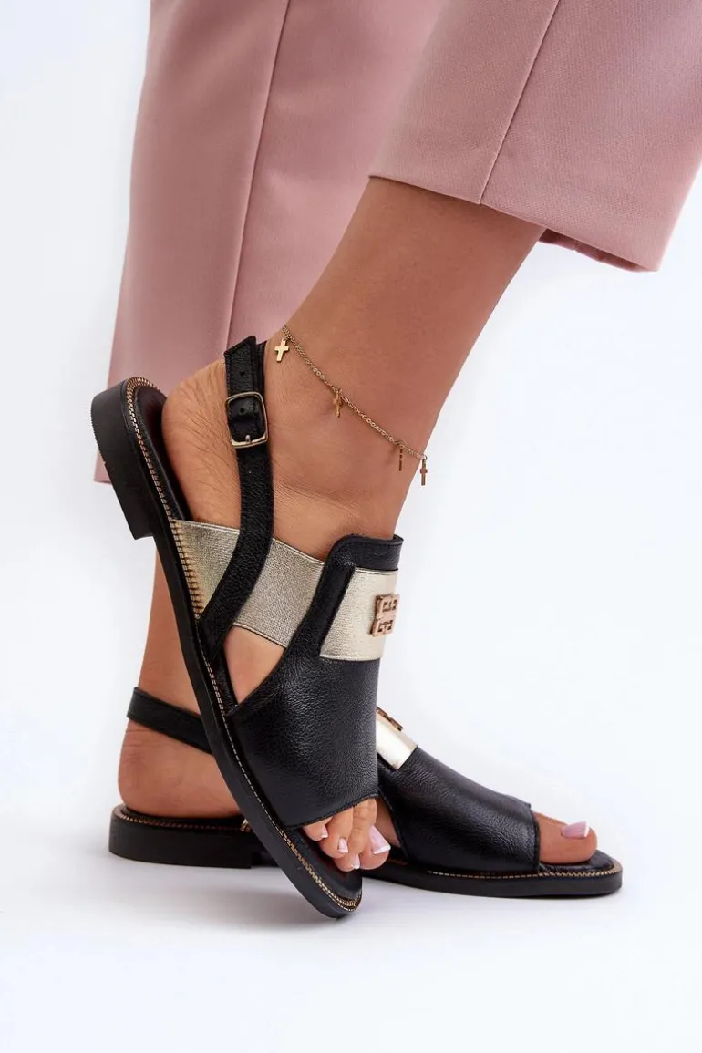 Zazoo 40385 Damskie Skórzane Sandały Czarne