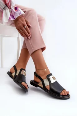 Zazoo 40385 Damskie Skórzane Sandały Czarne