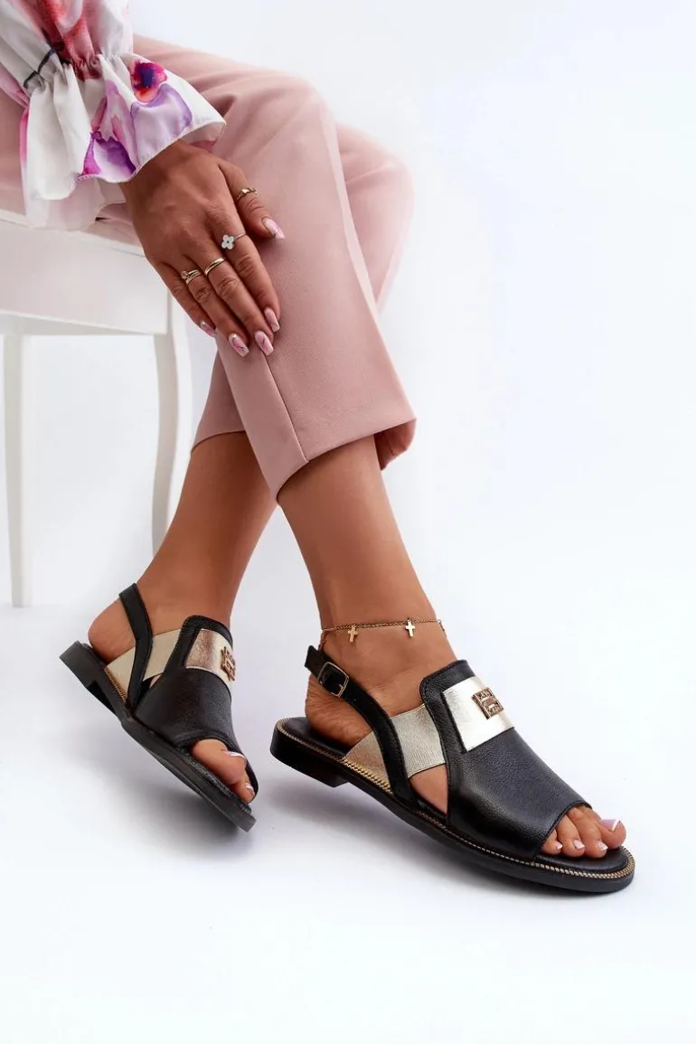 Zazoo 40385 Damskie Skórzane Sandały Czarne