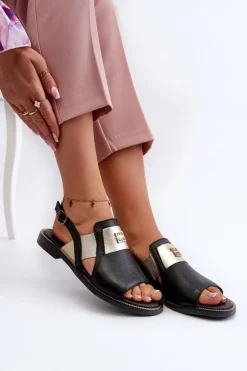 Zazoo 40385 Damskie Skórzane Sandały Czarne