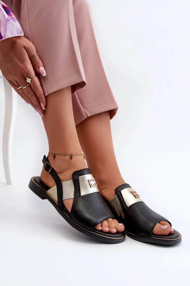 Zazoo 40385 Damskie Skórzane Sandały Czarne