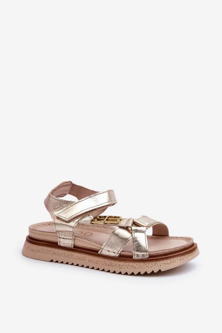 Zazoo 50103 Damskie Skórzane Sandały Na Platformie Złote