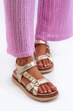 Zazoo 50103 Damskie Skórzane Sandały Na Platformie Złote