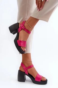 Zazoo 40386 Damskie Skórzane Sandały Na Klocku Fuksja