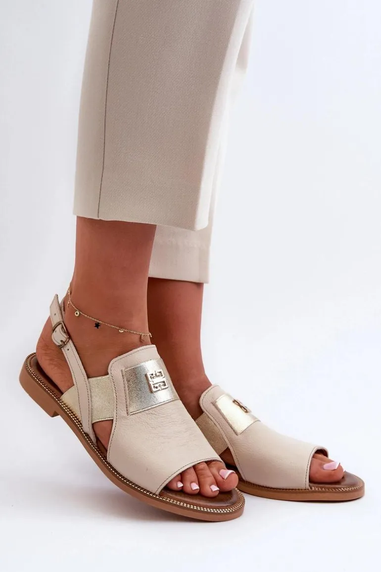 Zazoo 40385 Damskie Skórzane Sandały Beżowe