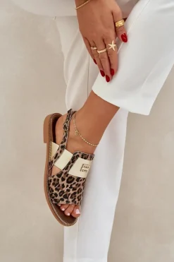 Zazoo 40385 Damskie Skórzane Sandały W Panterkę Brązowe