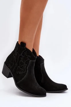 Zazoo 3426 Damskie Zamszowe Botki Kowbojki Czarne