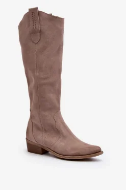 Zazoo 3427 Damskie Zamszowe Kozaki Kowbojki Cappuccino