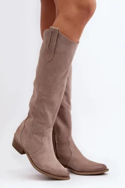 Zazoo 3427 Damskie Zamszowe Kozaki Kowbojki Cappuccino