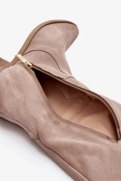 Zazoo 3427 Damskie Zamszowe Kozaki Kowbojki Cappuccino