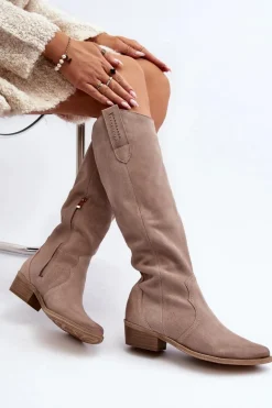 Zazoo 3427 Damskie Zamszowe Kozaki Kowbojki Cappuccino