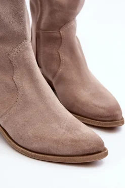 Zazoo 3427 Damskie Zamszowe Kozaki Kowbojki Cappuccino