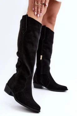 Zazoo 3427 Damskie Zamszowe Kozaki Kowbojki Czarne