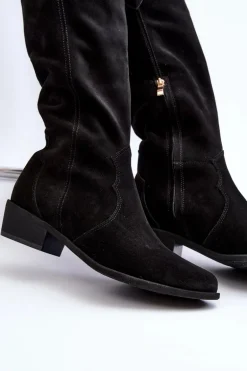 Zazoo 3427 Damskie Zamszowe Kozaki Kowbojki Czarne