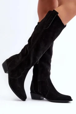 Zazoo 3427 Damskie Zamszowe Kozaki Kowbojki Czarne
