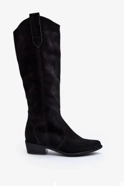 Zazoo 3427 Damskie Zamszowe Kozaki Kowbojki Czarne