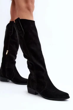 Zazoo 3427 Damskie Zamszowe Kozaki Kowbojki Czarne