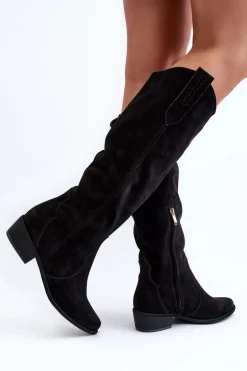 Zazoo 3427 Damskie Zamszowe Kozaki Kowbojki Czarne