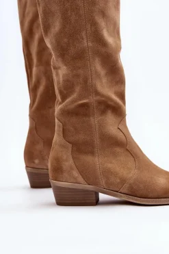 Zazoo 3427 Damskie Zamszowe Kozaki Kowbojki Beżowe