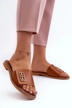 Zazoo 40384 Eleganckie Skórzane Klapki Damskie Brązowe