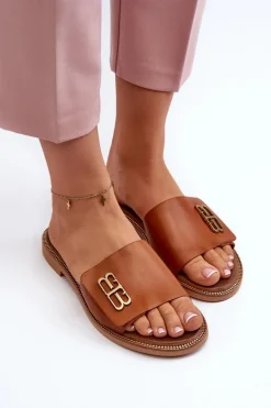 Zazoo 40384 Eleganckie Skórzane Klapki Damskie Brązowe