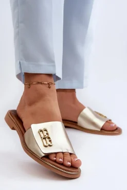 Zazoo 40384 Eleganckie Skórzane Klapki Damskie Złote