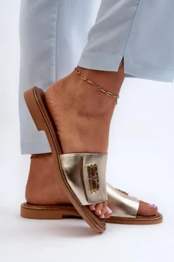 Zazoo 40384 Eleganckie Skórzane Klapki Damskie Złote