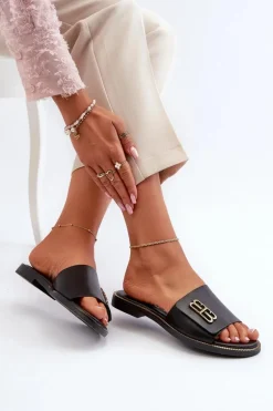 Zazoo 40384 Eleganckie Skórzane Klapki Damskie Czarne