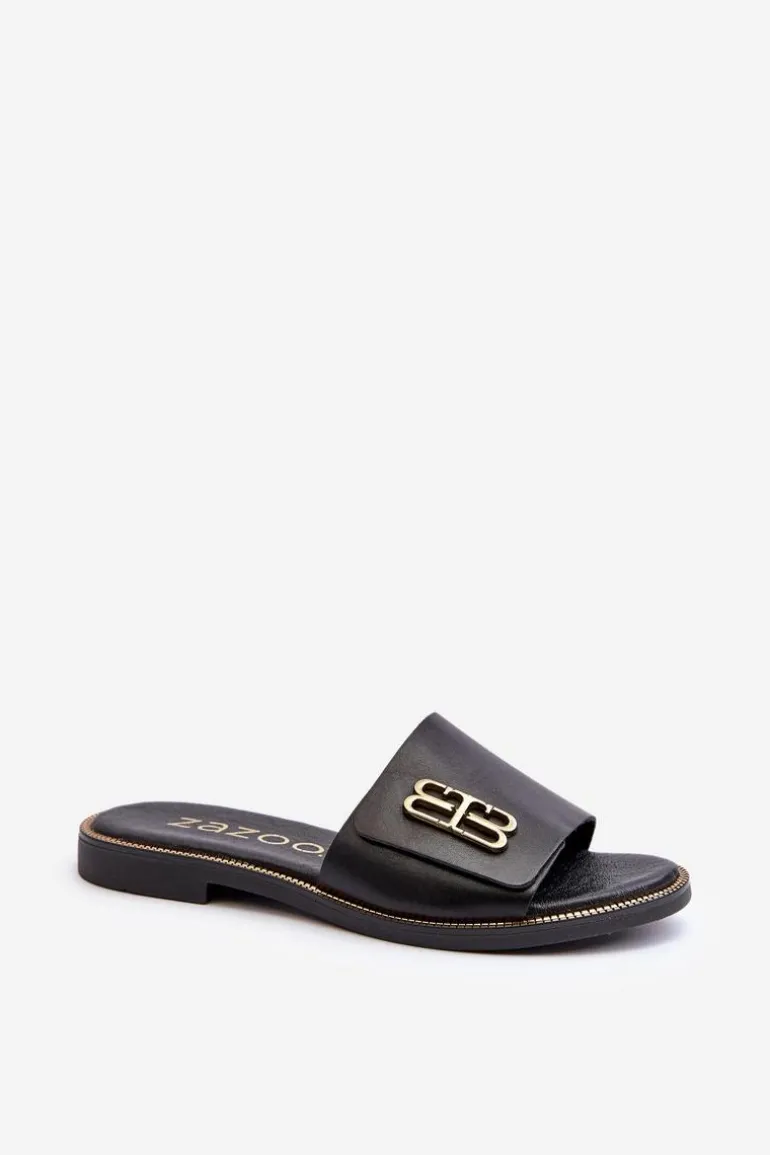 Zazoo 40384 Eleganckie Skórzane Klapki Damskie Czarne