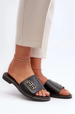 Zazoo 40384 Eleganckie Skórzane Klapki Damskie Czarne