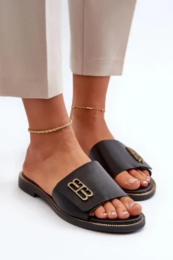 Zazoo 40384 Eleganckie Skórzane Klapki Damskie Czarne