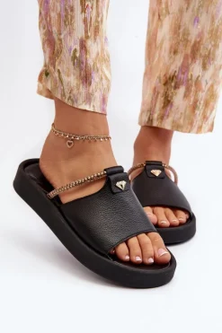 Zazoo 2896 Klapki Damskie Skórzane Czarne