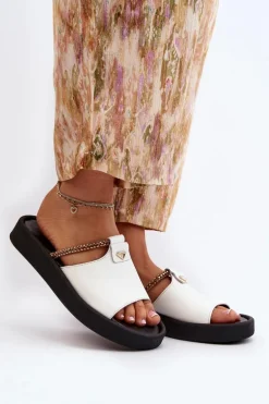 Zazoo 2896 Klapki Damskie Skórzane Białe