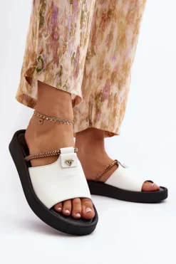 Zazoo 2896 Klapki Damskie Skórzane Białe