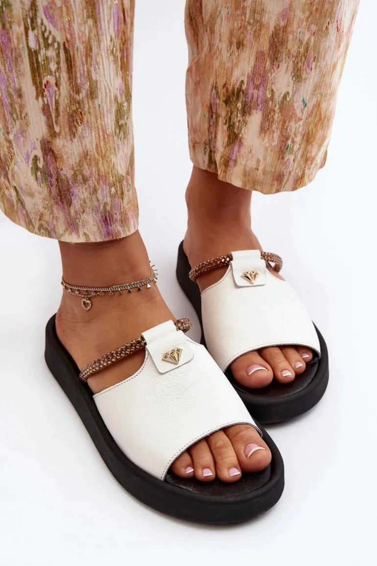 Zazoo 2896 Klapki Damskie Skórzane Białe