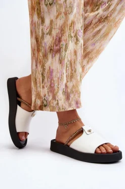 Zazoo 2896 Klapki Damskie Skórzane Białe