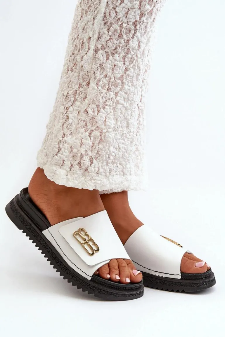 Zazoo 50101 Klapki Damskie Skórzane Na Platformie Białe