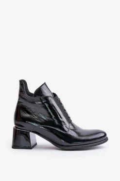 Zazoo 60504 Lakierowane Botki Na Klocku Ocieplane Czarne