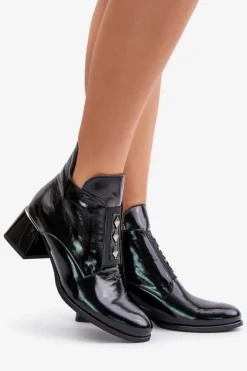 Zazoo 60504 Lakierowane Botki Na Klocku Ocieplane Czarne