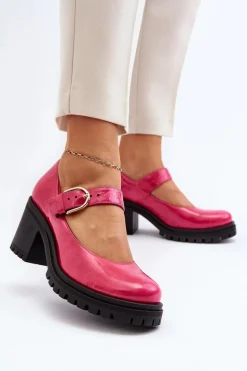 Zazoo 20166 Lakierowane Skórzane Czółenka Fuksja