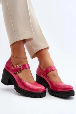 Zazoo 20166 Lakierowane Skórzane Czółenka Fuksja