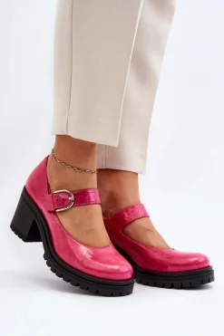 Zazoo 20166 Lakierowane Skórzane Czółenka Fuksja