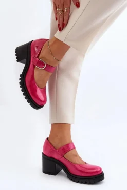 Zazoo 20166 Lakierowane Skórzane Czółenka Fuksja