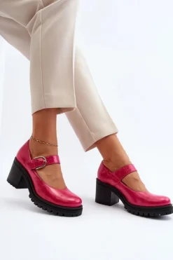 Zazoo 20166 Lakierowane Skórzane Czółenka Fuksja