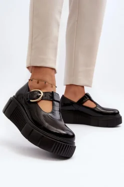 Zazoo 20102 Modne Lakierowane Półbuty Na Masywnej Platformie Czarne