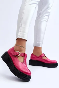 Zazoo 20102 Modne Lakierowane Półbuty Na Masywnej Platformie Fuksja